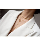 HUANZHI Vintage Gold Silver Color Two Layers Round Necklaces Collarbone Geometric Pendant Chain