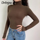 Darlingaga Woman Solid Skinny Turtleneck Long Sleeve Bodysuit Warm Basic
