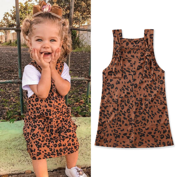 Straps Toddler Clothes 1-6Y Leopard Dungaree Bib Braces Dress
