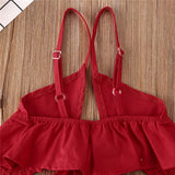 Summer Solid Red Sling Tops Vest Long Pants Girls Outfits Clothes Set