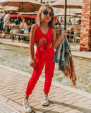 Summer Solid Red Sling Tops Vest Long Pants Girls Outfits Clothes Set