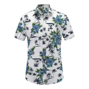 Mens Short Sleeve Beach Hawaiian Shirts Cotton Floral Shirts