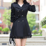 Women Fashion Loose Winter Warm Long Sleeve Button Lace Coat With Belt