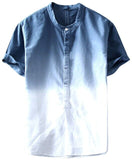 Summer Men Short Sleeve Linen Shirt  Loose V-Neck Shirts