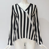 Women Striped Blouse Long Sleeve Blouse V-neck Casual Tops