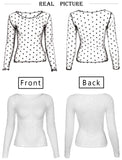Womens Long Sleeve Party Mesh Transparent Polka Dot Shirt