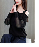 Long sleeve shirt woman sexy off shoulder top solid blouse