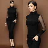 Sexy Lace Women Slim Blouse Long Sleeve Casual Shirt Beaded