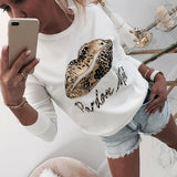 Women Blouse And Tops Shirt Lips Letter Printed White Blouse