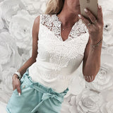 Women Summer Lace Solid Sleeveless Casual Tank Hollow Back Shirt