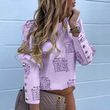 Women Metal Buttons Long Sleeve Blouse Office Casual Print Tops
