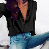 CROPKOP Casual Solid office Tops Sexy Buttons Long sleeve Blouse