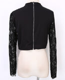 Women Summer elegant black lace crochet crop top hollow out shirt tops