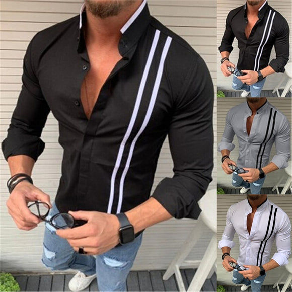 Men's New Fashion Bamboo Cotton Long Sleeve Striped Fit Shirt