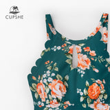 CUPSHE Green Floral Scalloped One-piece Swimsuit Cutout Monokini