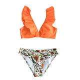 CUPSHE Orange Ruffle Bikini Sets Floral Sexy Swimsuit Two Pieces