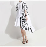 Women Stylish White Midi Shirt Dress Geometric Printed Plus Size