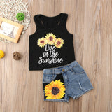 Sunflower Toddler Baby Girl set Clothes sleeveless letter Vest Tank