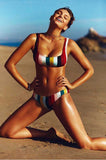 Women's Two Piece Colorful Striped Bikini Set Bandage Push Up Swimsuits