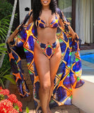Women Swimwear Bikini Set Chiffon Printing Cover Up Bathing Suit