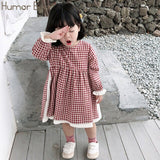 Humor Bear Autumn Cotton Linen Dress Striped Ruffles Sleeve Kids Casual Dress