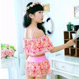 Two Pieces For Swimming Polyester Swimwear Kids Floral Suit 3-15 Years