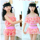 Two Pieces For Swimming Polyester Swimwear Kids Floral Suit 3-15 Years