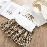 Summer White Shirt + Leopard Cake Skirt 2 Pieces Necklace Sets