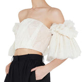 Women Off Shoulder Embroidery Ruffles Flare Sleeve Sexy Short Tops