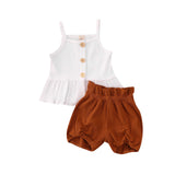 2 PCS Kids summer Sleeveless Knitted Vest Tops Flower Shorts Pants