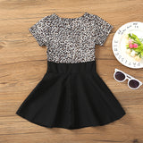 Leopard Summer Fashion Baby Kid Short Sleeve T-shirt Patchwork Dress