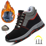 Winter Boots Steel Toe Men Warm Add Velvet Cold Protective Non Slip Anti Smashing Puncture Proof Shoes