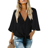 Women Chiffon Button Blouse Shirt Fashion Sexy BatwingSleeve Tops