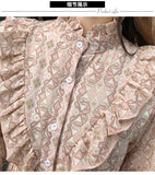 Women Chiffon Summer Long Sleeve Printed Pleated Dresses