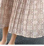 Women Chiffon Summer Long Sleeve Printed Pleated Dresses