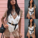 Summer loose Star moon print sequins Bikini Cover Up sexy mesh See-through short sleeve