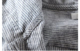 Men Striped Cotton Linen Hooded Shirt Casual Long Sleeve Shirt Cloth