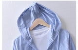 Men Striped Cotton Linen Hooded Shirt Casual Long Sleeve Shirt Cloth