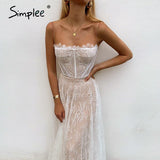 Simplee white lace summer women maxi dress spaghetti strap backless plus size dress