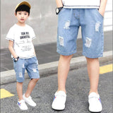 Summer Ripped jean Short Casual Light Blue Solid Kids Denim Pant 110-160cm