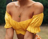 Women Summer Jessie Vinson Short Sleeve Off Shoulder Crop Top Blouse