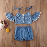 CANIS Summer 3Pcs Spaghetti Strap Polka Dots Tops+Ruffle Dress+Shorts