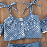 CANIS Summer 3Pcs Spaghetti Strap Polka Dots Tops+Ruffle Dress+Shorts