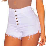 Summer Solid Color Skinny Elastic Waist Beach Buttons Shorts