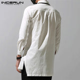 INCERUN Men Irregular Shirts Lapel Button Long Sleeve Chic Solid Color