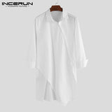 INCERUN Men Irregular Shirts Lapel Button Long Sleeve Chic Solid Color