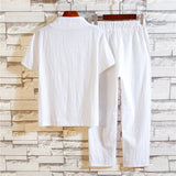 Summer fashion men shirt Man Cotton and linen shirts Short sleeve (Shirt + trousers)