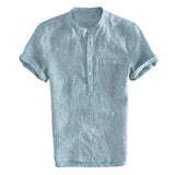 INCERUN Men's Shirt Stand Collar Short Sleeve Button Casual Streetwear