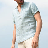 INCERUN Men's Shirt Stand Collar Short Sleeve Button Casual Streetwear
