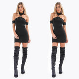 Women sleeveless solid Party Polyester Bodycon Off Shoulder Mini Dress